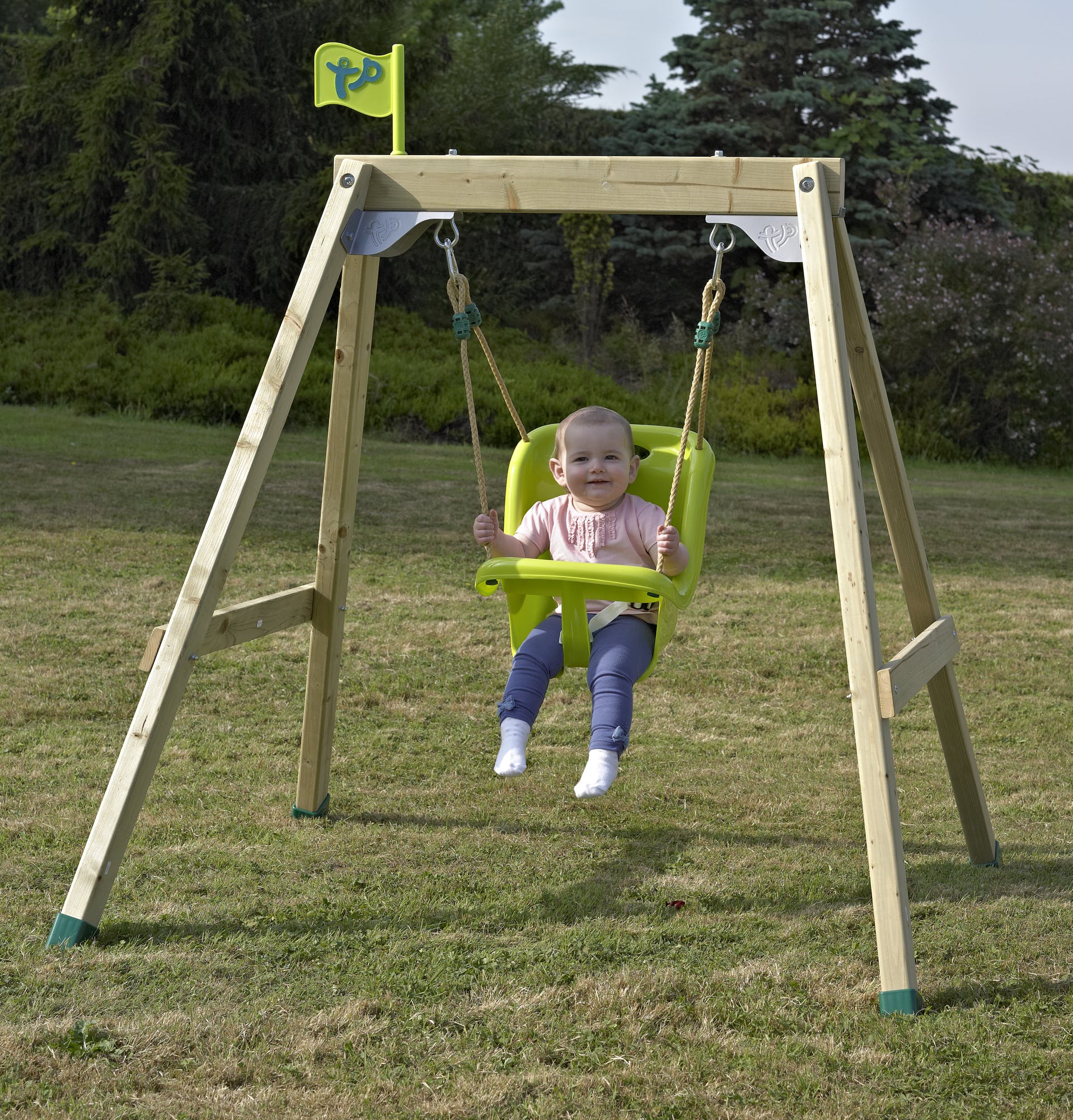 Tp Forest Acorn Growable Wooden Swing Set With Early Fun Baby Seat- Fsc 