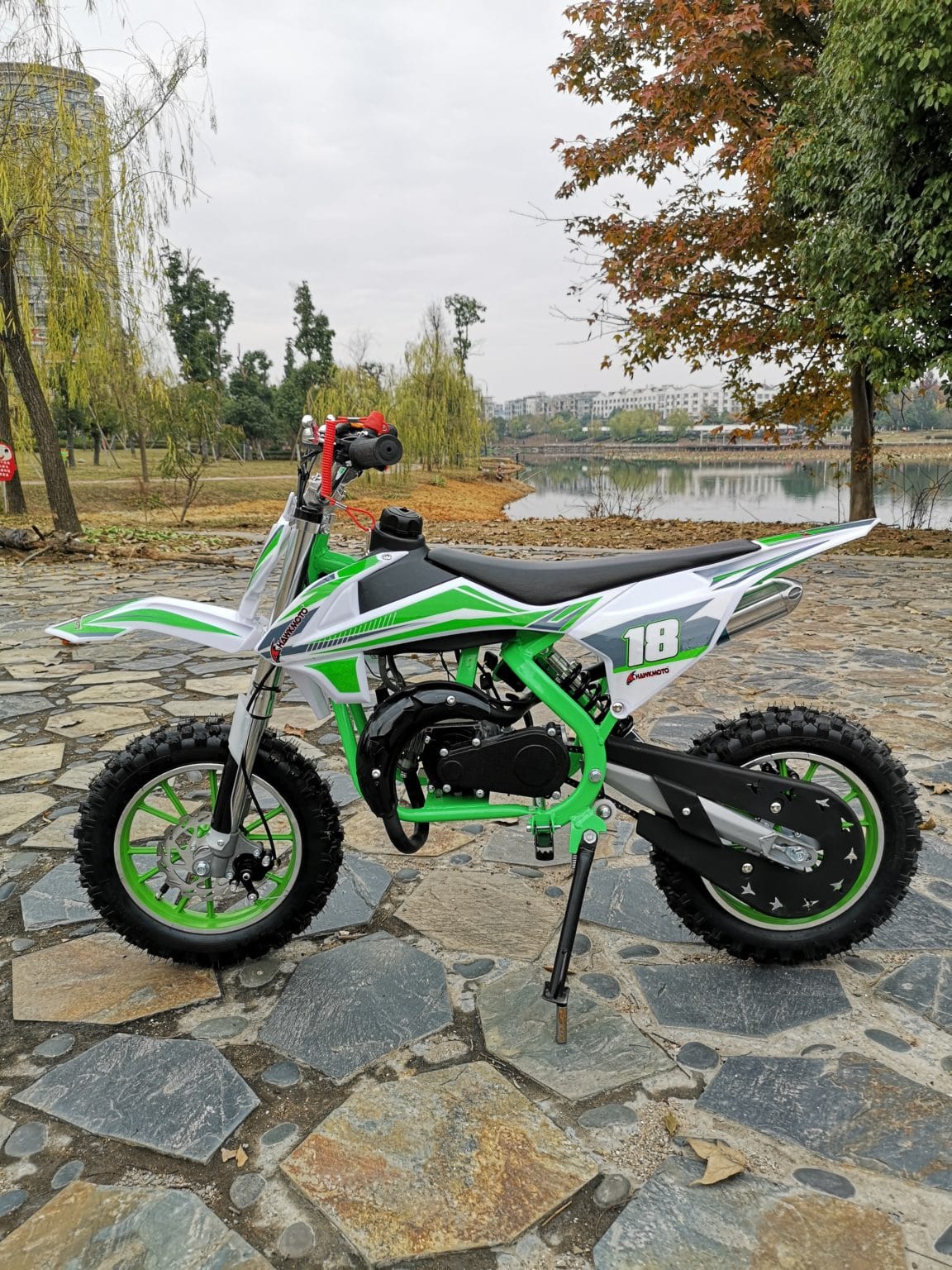 Hawkmoto Strike V2 50cc Kids Mini Dirt Bike Green - Outside Play