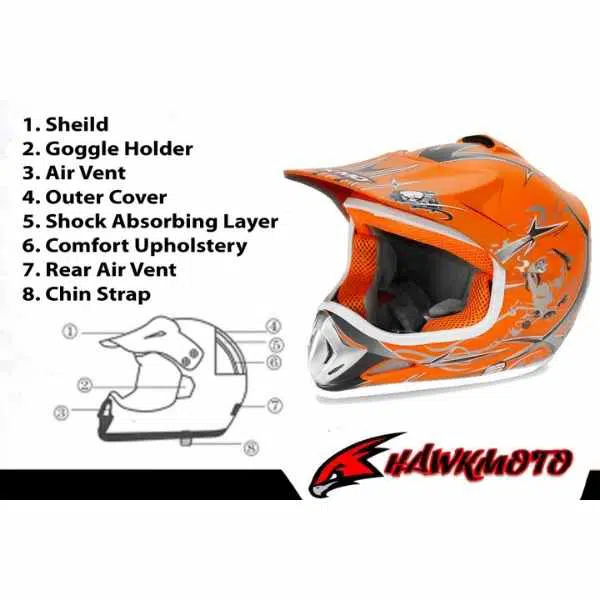 Kids motocross mx open face helmet orange - l