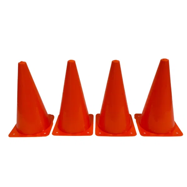 Set of 4 kids plastic traffic cones for sports outdoors football approx. 17 x 10 cm