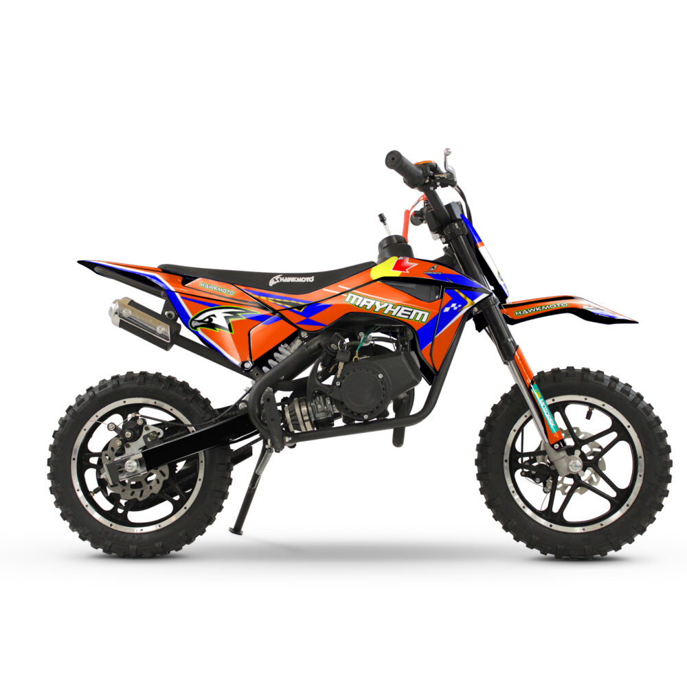 Hawkmoto mayhem v2 50cc kids mini dirt bike black – tracer