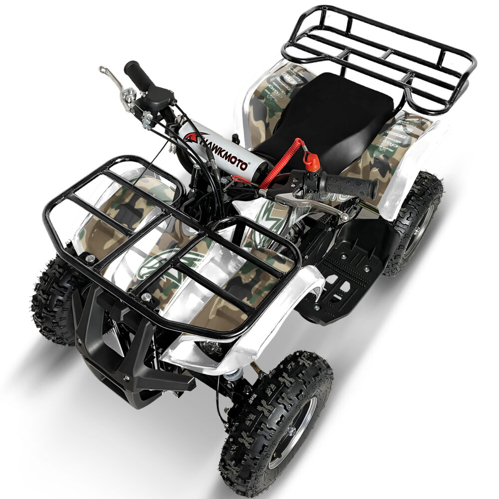 White hawkmoto frm-49r v2 50cc mini kids quad bike assembled - traditional camo