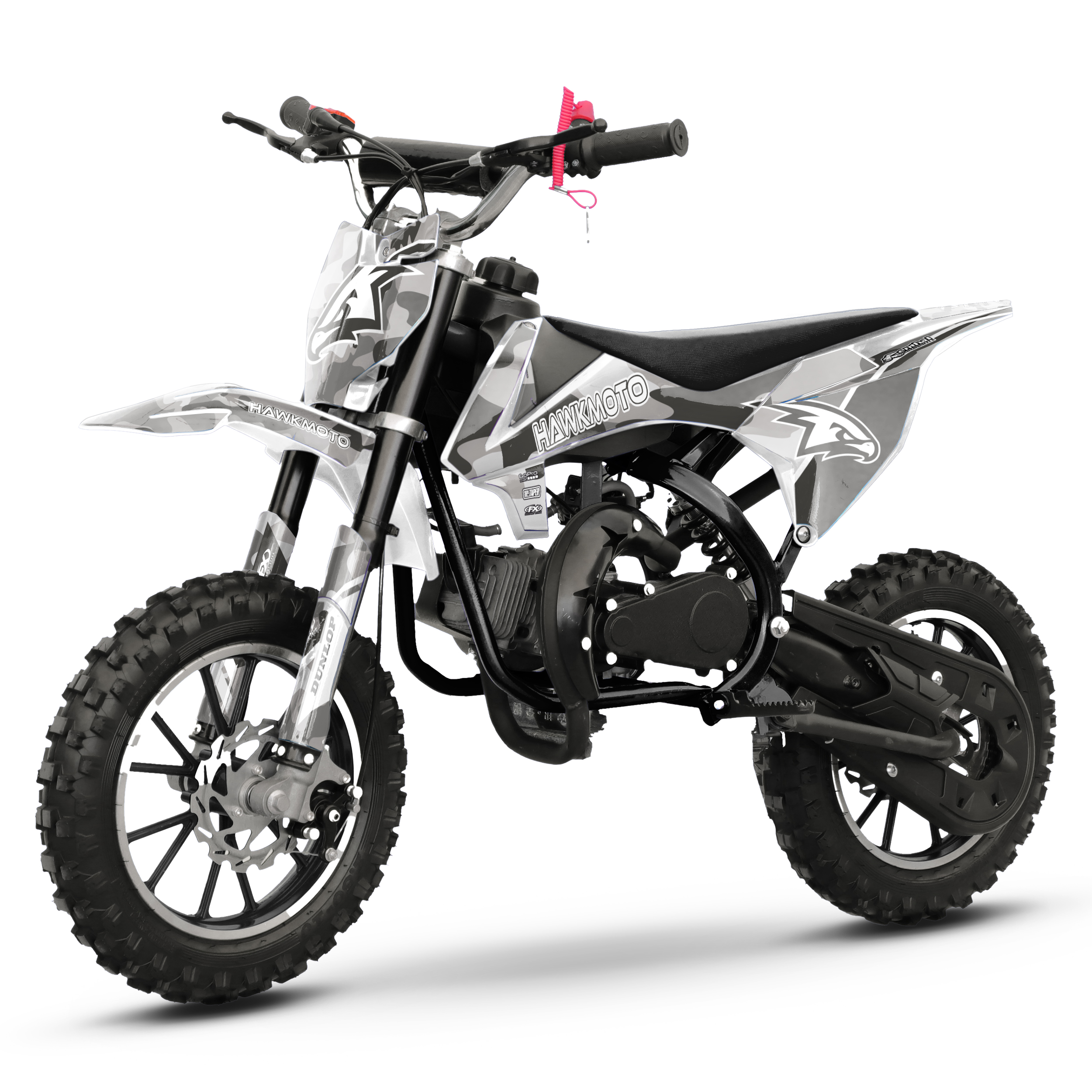 Hawkmoto mayhem v3 50cc kids mini dirt bike white – stealth