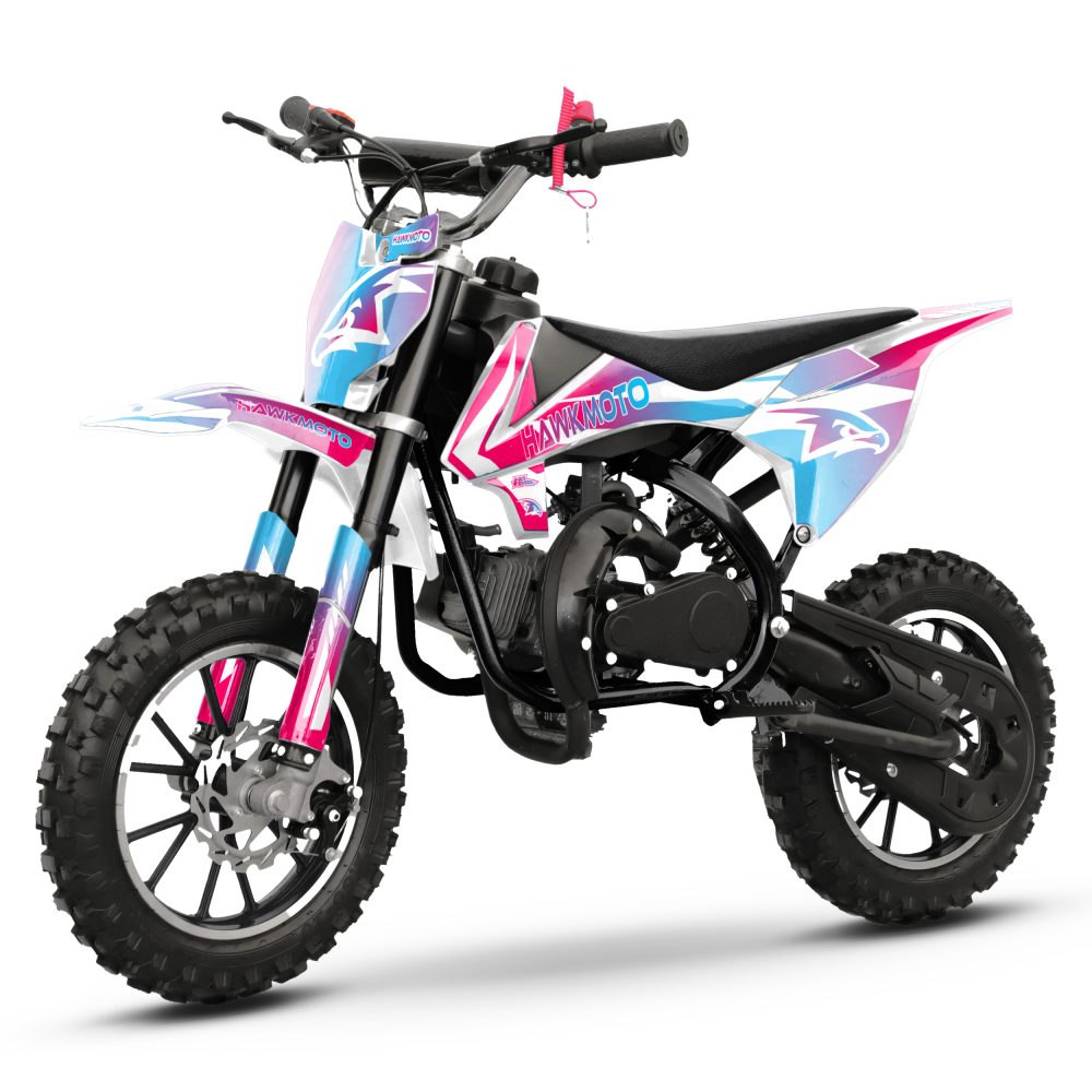 Hawkmoto mayhem v3 50cc kids mini dirt bike white – sweet dreams