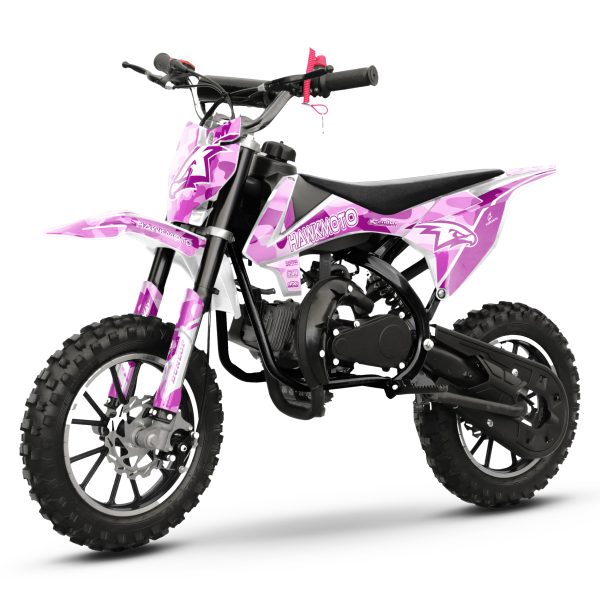 Hawkmoto mayhem v3 50cc kids mini dirt bike white – pink camo