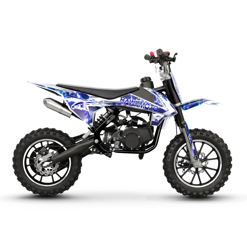 Hawkmoto mayhem v3 50cc kids mini dirt bike white – storm