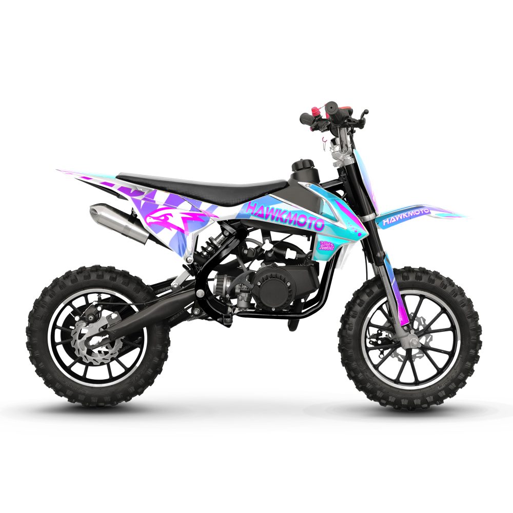 Hawkmoto mayhem v3 50cc kids mini dirt bike white – neon tiger