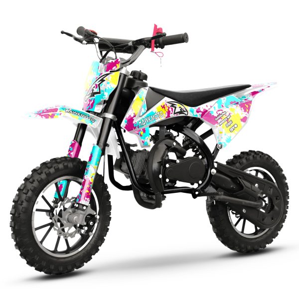 Hawkmoto mayhem v3 50cc kids mini dirt bike white – graffiti