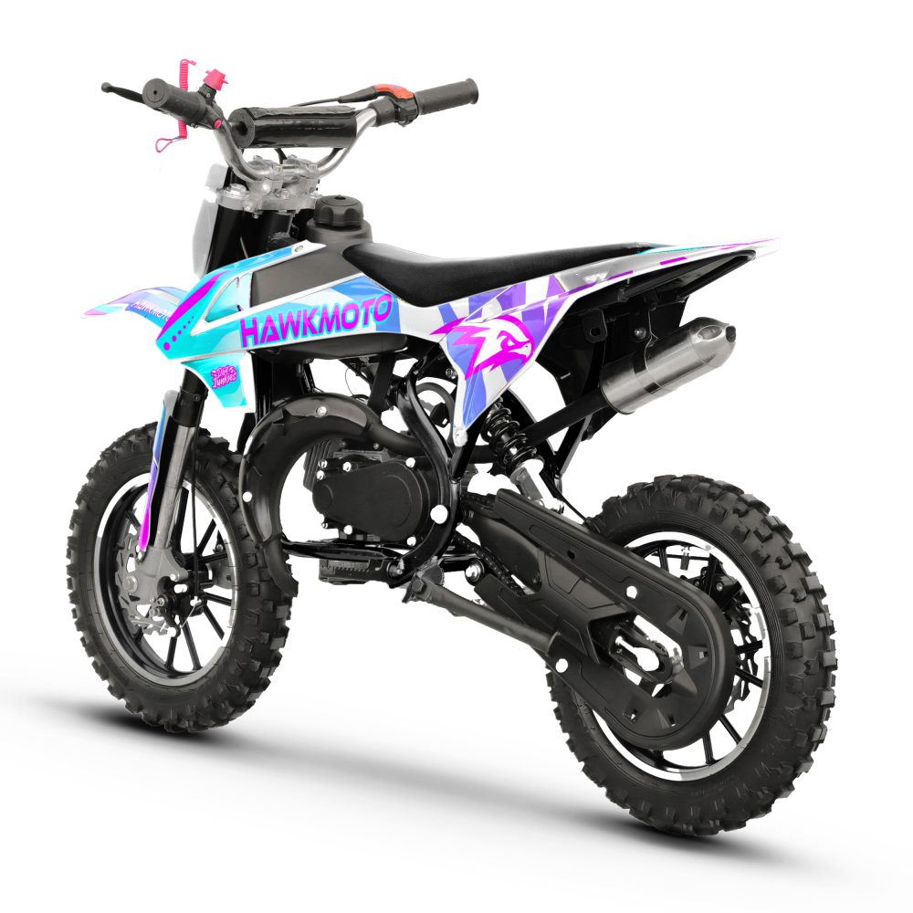 Hawkmoto mayhem v3 50cc kids mini dirt bike white – neon tiger