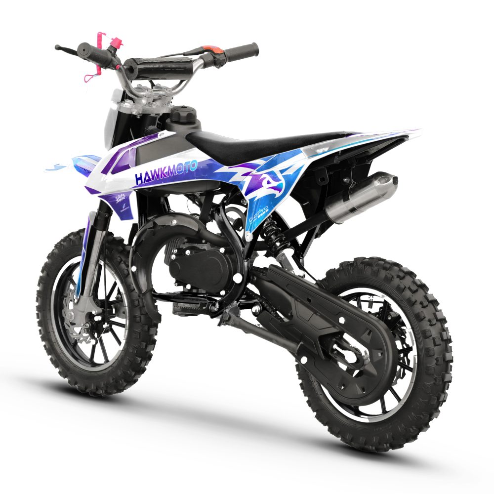 Hawkmoto mayhem v3 50cc kids mini dirt bike white – galaxy