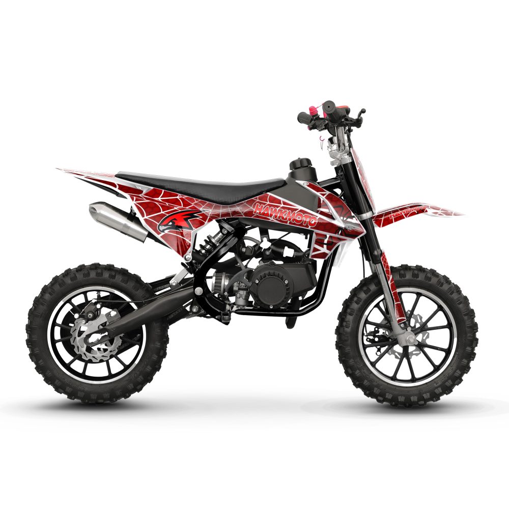 Hawkmoto mayhem v3 50cc kids mini dirt bike white – spider